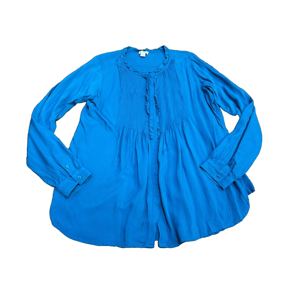 Sundance Women's Blue Crinkle Pleated Long Sleeve Button Up Blouse Top Size M